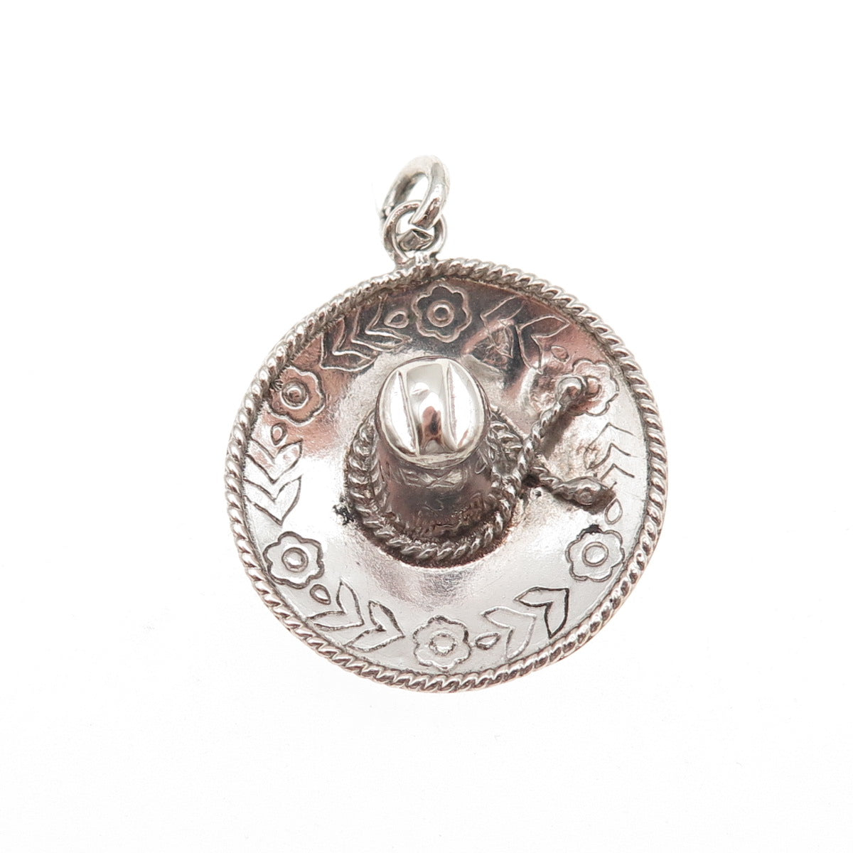 925 Sterling Silver Vintage Mexico Sombrero Hat Oxidized 3D Charm Pendant