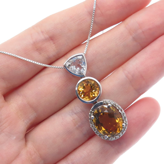 ARGENTO VIVO 925 Sterling Silver Real White Topaz Citrine Box Chain Necklace 18"