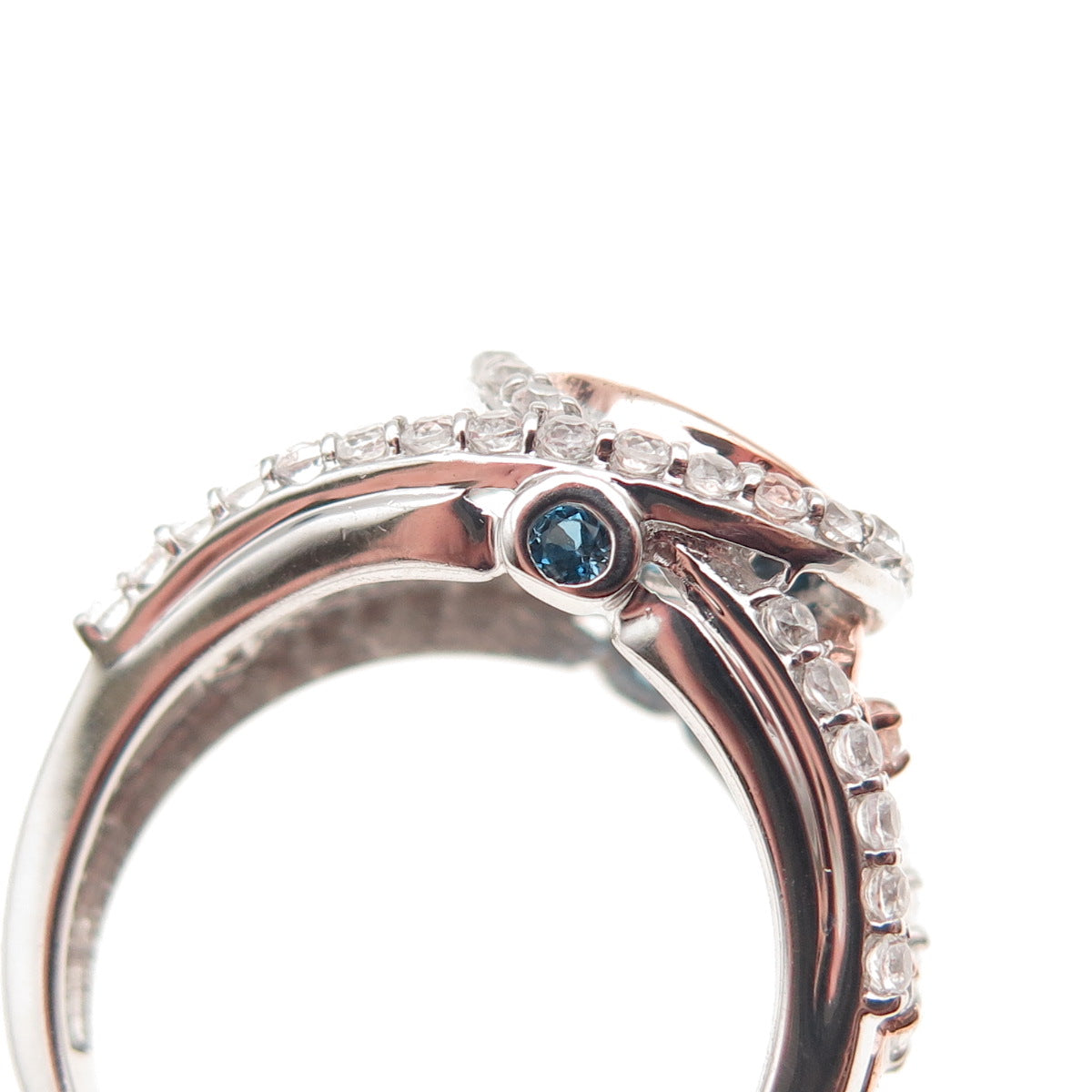 DSMK 925 Sterling Silver 2-Tone Real White Topaz & Blue C Z Ring Size 7.25