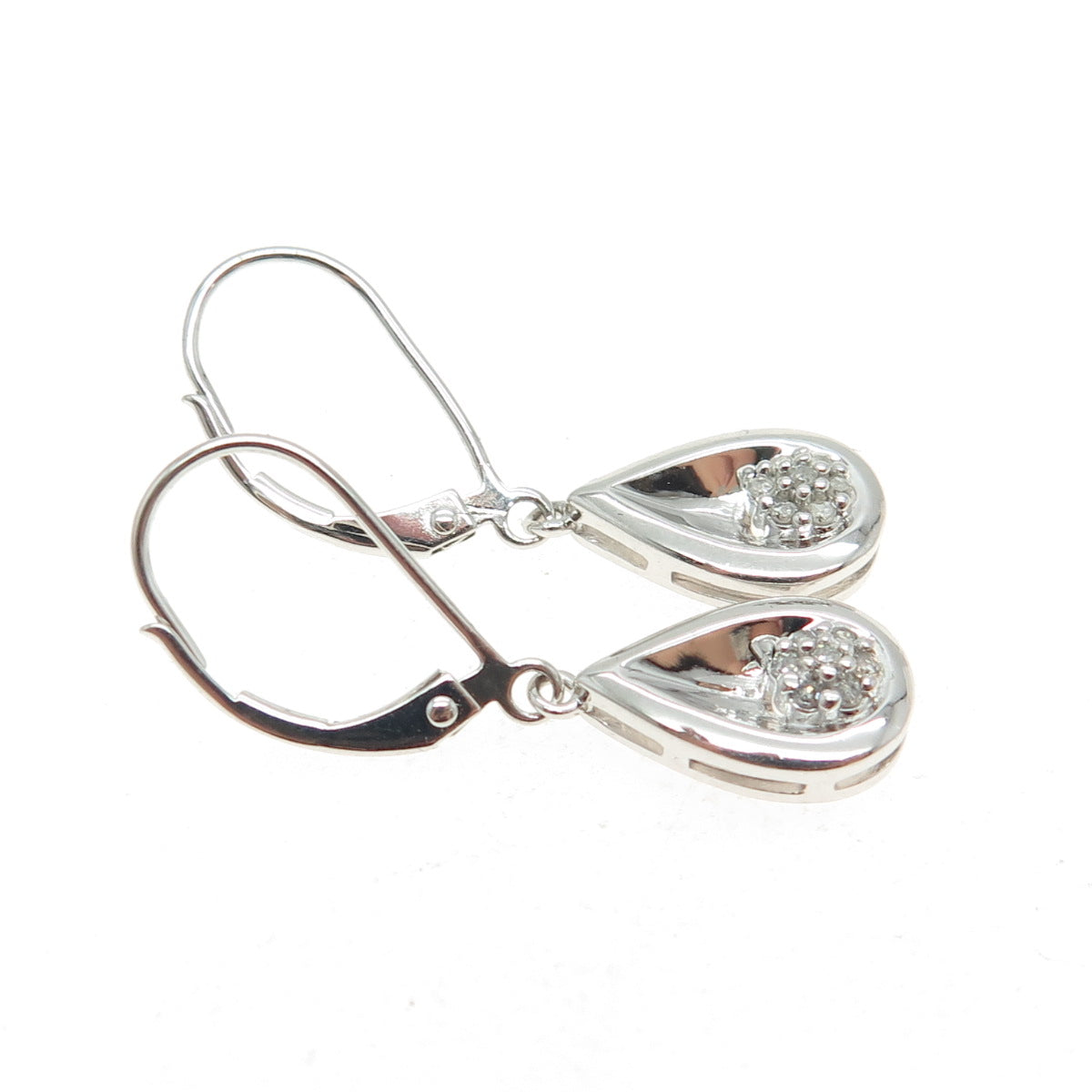 SUN 925 Sterling Silver Real Round-Cut Diamond Teardrop Dangle Earrings