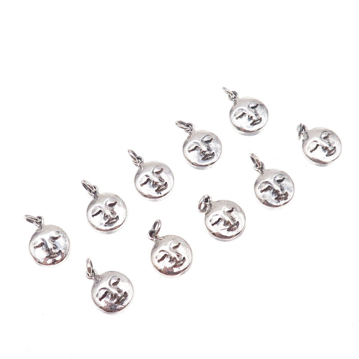Sajen 925 Sterling Silver Vintage SET of 10 Moon Face Oxidized Charm Pendants