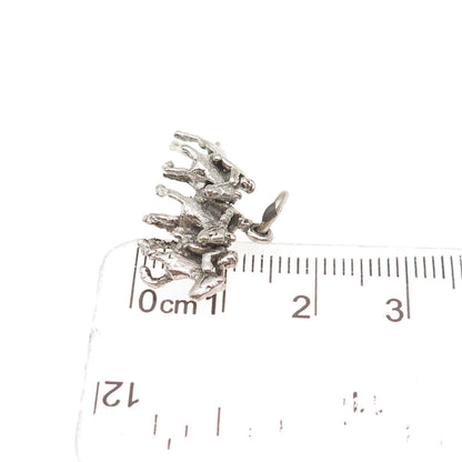 925 Sterling Silver Vintage Horse Racing Oxidized 3D Mini Charm Pendant