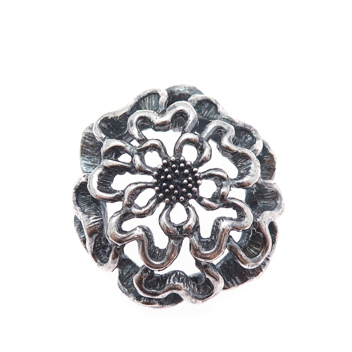 925 Sterling Silver Vintage Carnation Flower Oxidized Charm Pendant