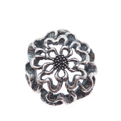 925 Sterling Silver Vintage Carnation Flower Oxidized Charm Pendant