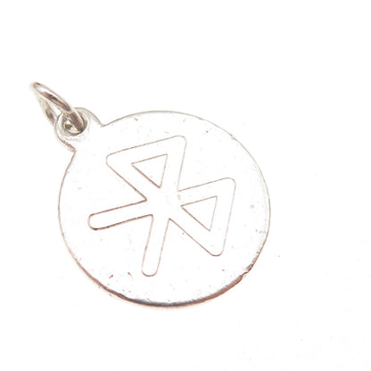 Tiffany & Co. 925 Sterling Silver Vintage Bluetooth Logo Round Tag Charm Pendant