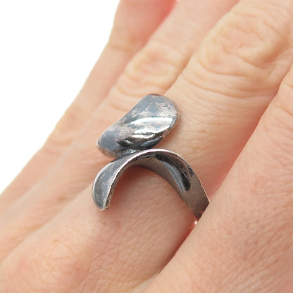 925 Sterling Silver Vintage Modernist Bypass Oxidized Ring Size 8