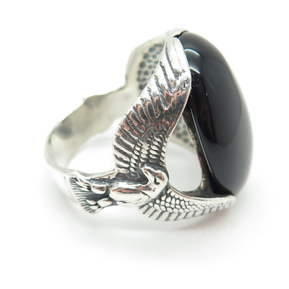 CAROLYN POLLACK 925 Sterling Silver Vintage Black Onyx Gem Eagle Ring Size 10