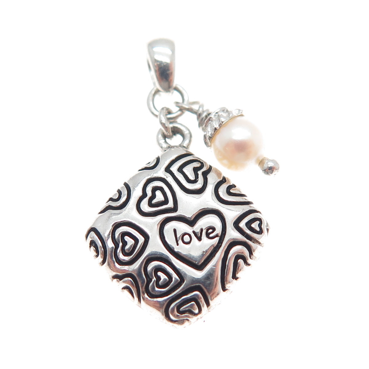 O.W.L. 925 Sterling Silver Vintage Real Pearl Love Heart Minimalist Pendant