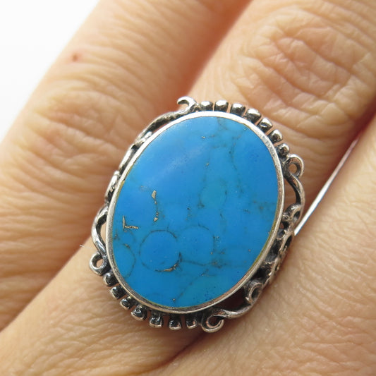 CHAPAL ZENRAY 925 Sterling Silver Vintage Real Turquoise Ring Size 6.25