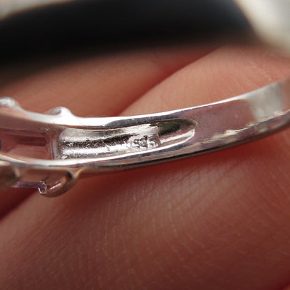 925 Sterling Silver Vintage Real Emerald-Cut Amethyst Round-Cut C Z Ring Size 7