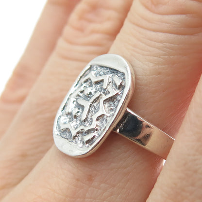 925 Sterling Silver Vintage Runic Symbol Oxidized Ring Size 7.5