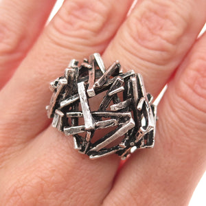925 Sterling Silver Vintage Modernist Nest Oxidized Ring Size 6.75