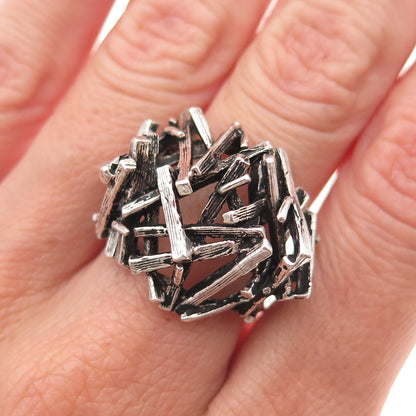 925 Sterling Silver Vintage Modernist Nest Oxidized Ring Size 6.75