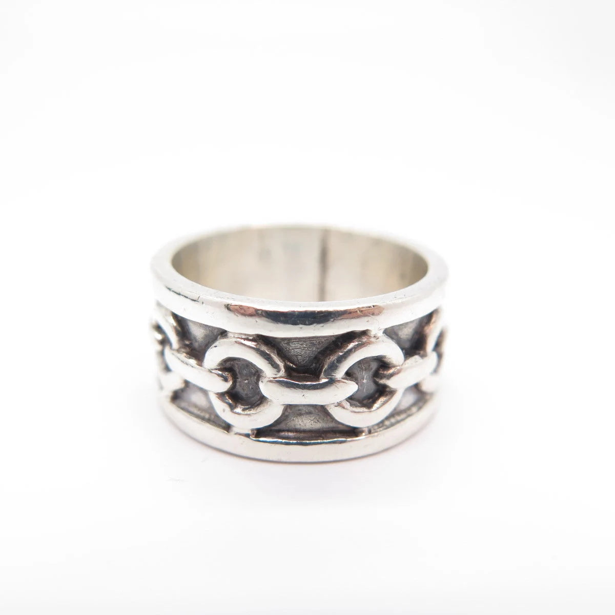 925 Sterling Silver Vintage Mexico Chain Band Ring Size 9.75
