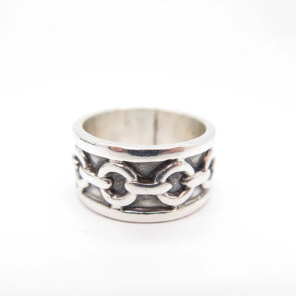 925 Sterling Silver Vintage Mexico Chain Band Ring Size 9.75
