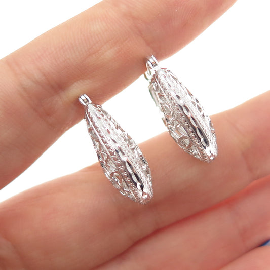 925 Sterling Silver Vintage Ornate Hoop Earrings