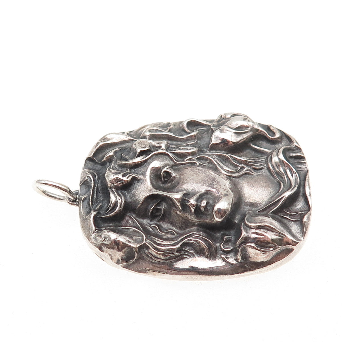 HENRYK WINOGRAD 999 Fine Silver Antique Art Deco Repousse Lady Oxidized Pendant