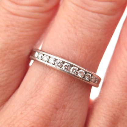 Vintage Platinum Real Diamond Half Eternity Stackable Ring Size 6.5
