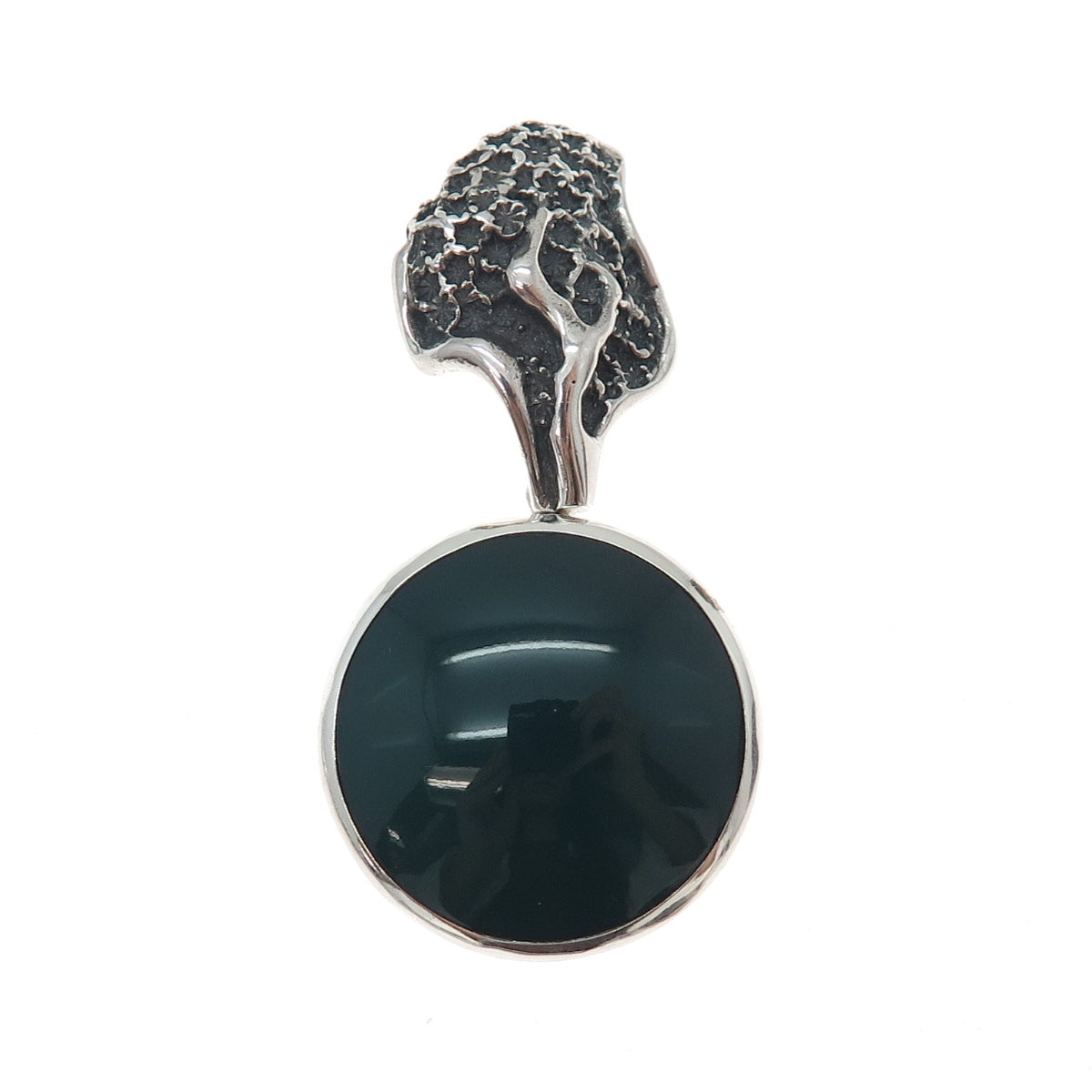 ZUMAN Sterling Silver Vintage Israel Real Green Onyx Modernist Oxidized Pendant