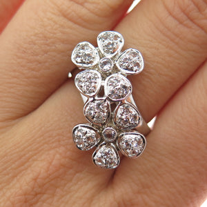 SAI 925 Sterling Silver Round-Cut C Z Flower Bypass Ring Size 7