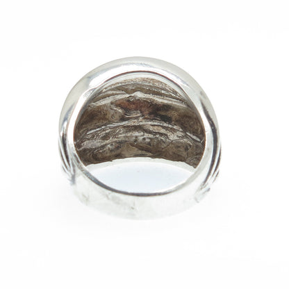 925 Sterling Silver Vintage Modernist Ribbed Oxidized Ring Size 7.25