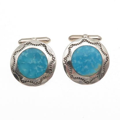 Old Pawn 925 Sterling Silver Vintage Southwestern Turquoise Tribal Cufflinks
