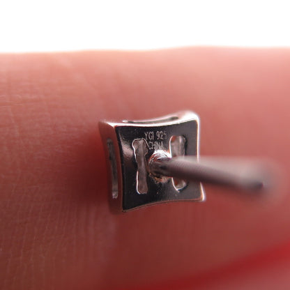 925 Sterling Silver Real Round-Cut White Topaz Square Stud Earrings