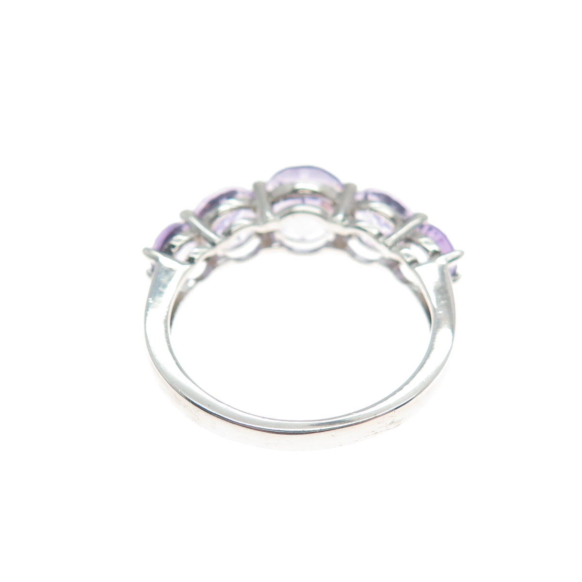 925 Sterling Silver Real Round-Cut Graduated Amethyst Ring Size 6