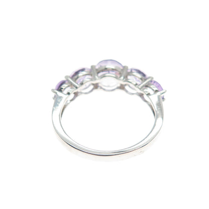 925 Sterling Silver Real Round-Cut Graduated Amethyst Ring Size 6