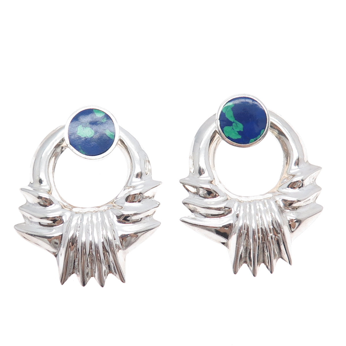925 Sterling Silver Vintage Mexico Azurite Modernist Interchangeable Earrings