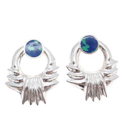 925 Sterling Silver Vintage Mexico Azurite Modernist Interchangeable Earrings
