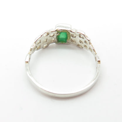 925 Sterling Silver Vintage Real Green Onyx Mesh Ring Size 7.5