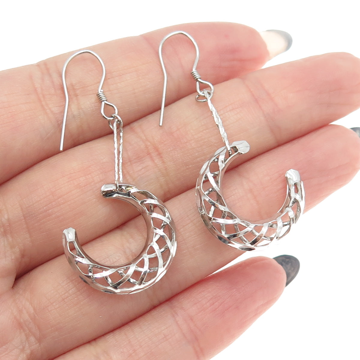 925 Sterling Silver Modernist Crescent Moon Drop Dangling Earrings