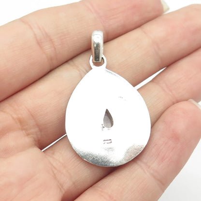 925 Sterling Silver Vintage Real Moonstone Gem Swirl Ornate Pendant