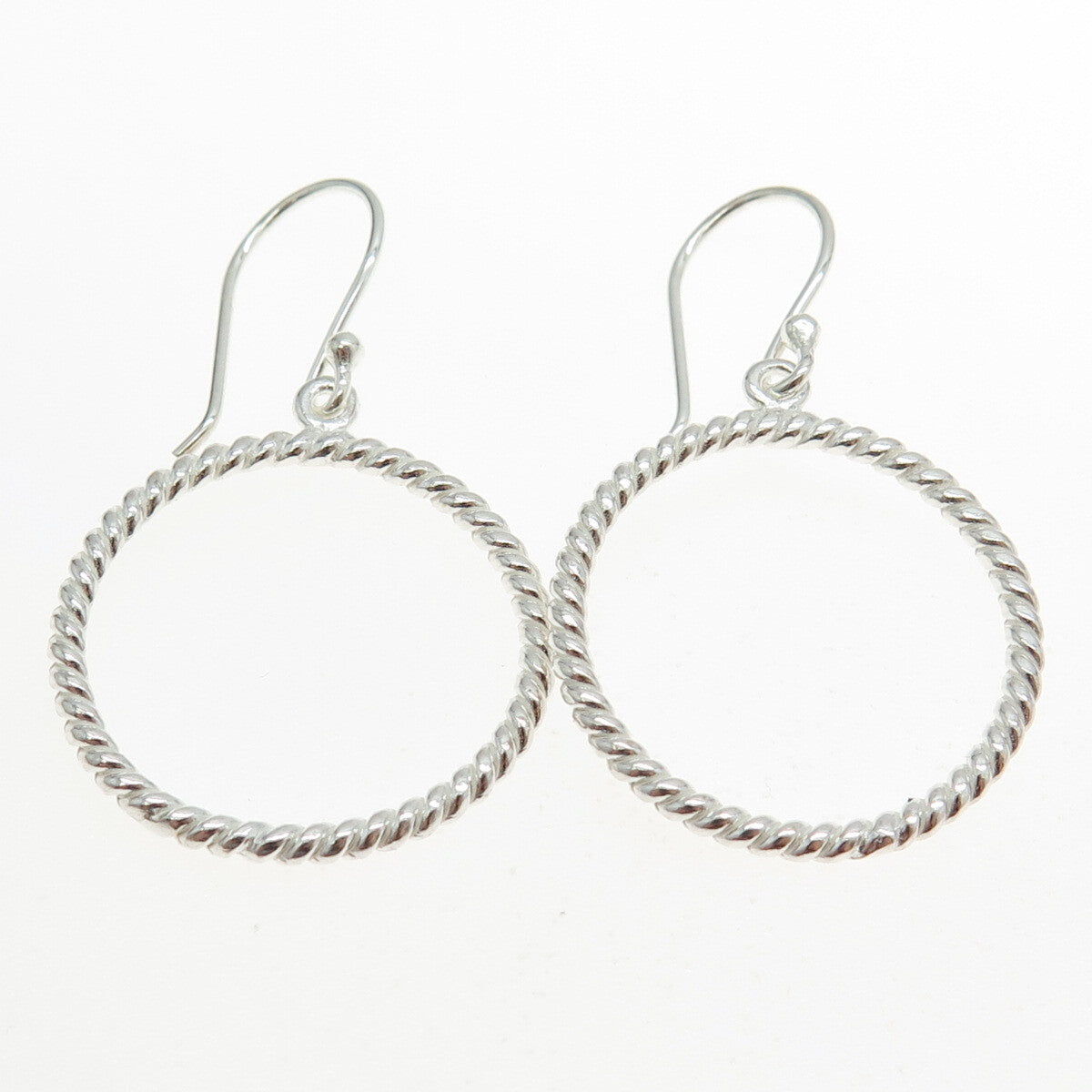 925 Sterling Silver Twisted Rope Circle Dangling Earrings