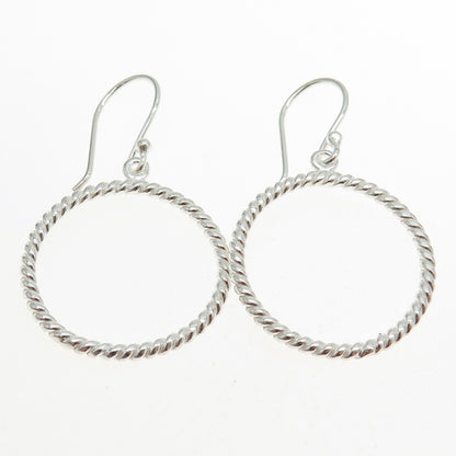 925 Sterling Silver Twisted Rope Circle Dangling Earrings