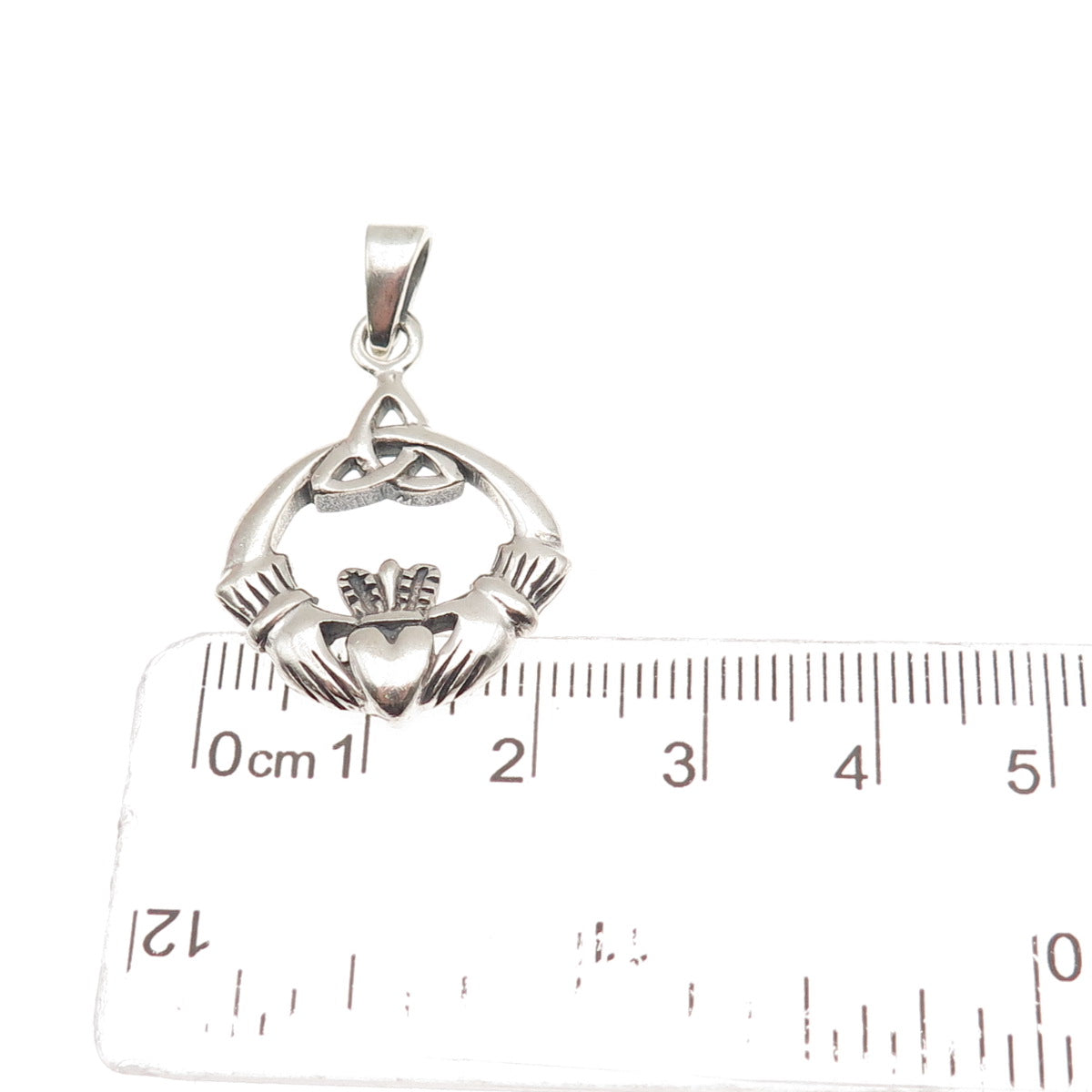 925 Sterling Silver Vintage Irish Claddagh Oxidized Charm Pendant