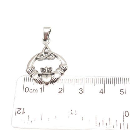 925 Sterling Silver Vintage Irish Claddagh Oxidized Charm Pendant