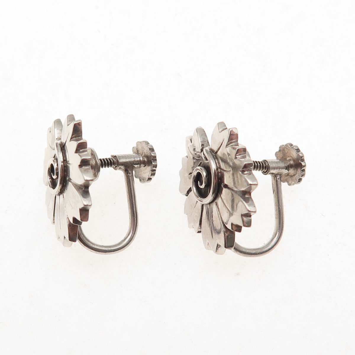 Georg Jensen 925 Sterling Silver Vintage Denmark Floral Screw Back Earrings #102