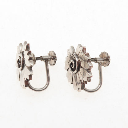 Georg Jensen 925 Sterling Silver Vintage Denmark Floral Screw Back Earrings #102