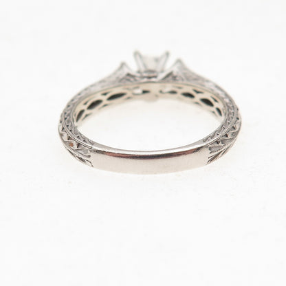 925 Sterling Silver Princess & Round-Cut C Z Engagement Ring Size 7
