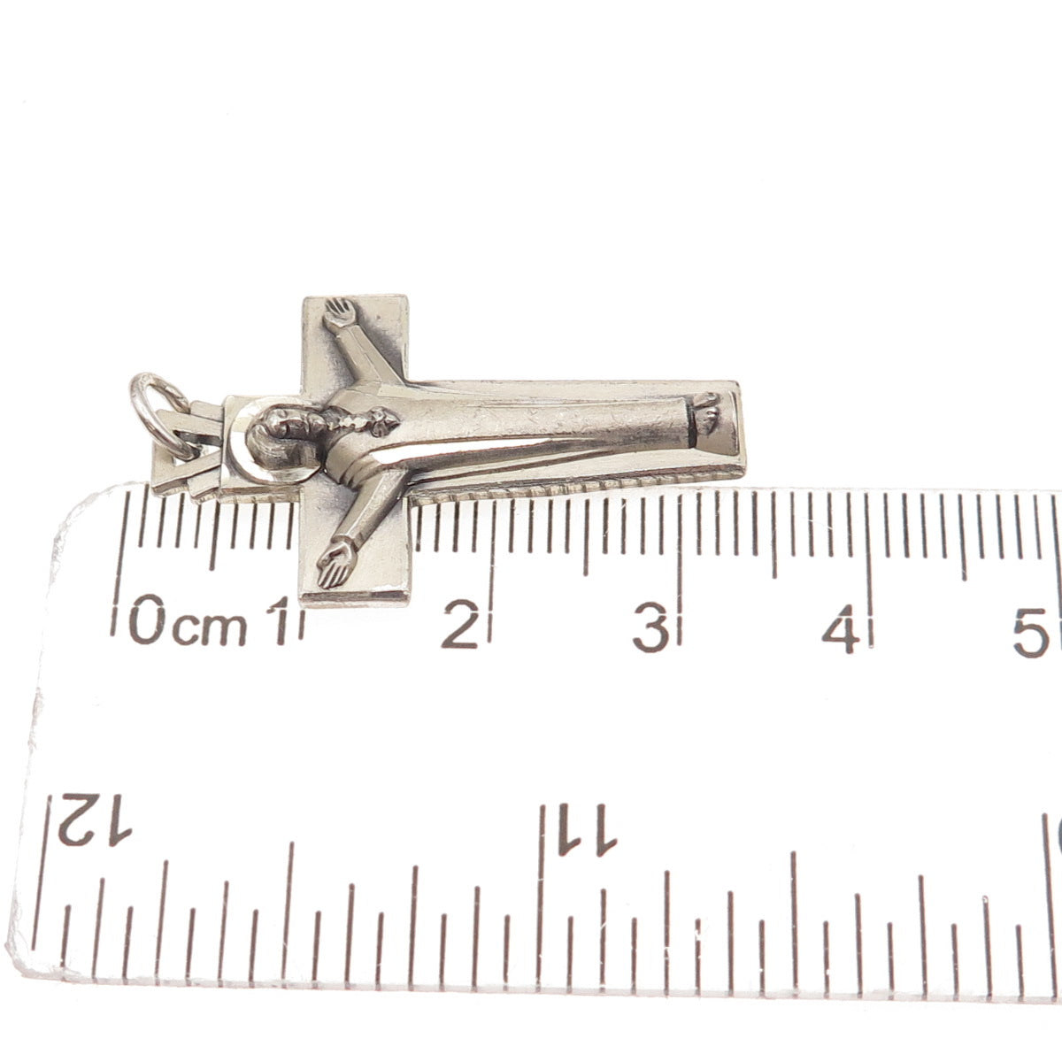 Creed 925 Sterling Silver Antique Art Deco Crucifix Cross Oxidized Charm Pendant