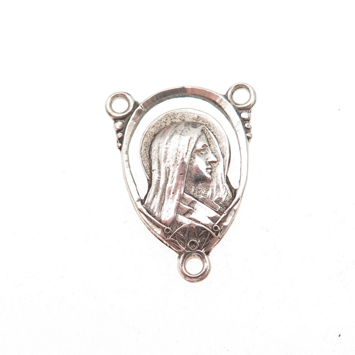 Creed 925 Sterling Silver Antique Art Deco St. Mary & Jesus Rosary Chain Pendant
