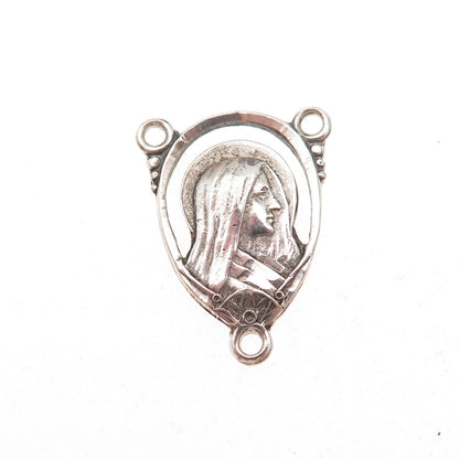 Creed 925 Sterling Silver Antique Art Deco St. Mary & Jesus Rosary Chain Pendant