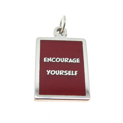 925 Sterling Silver Red Enamel "Encourage Yourself" Minimalist Charm Pendant