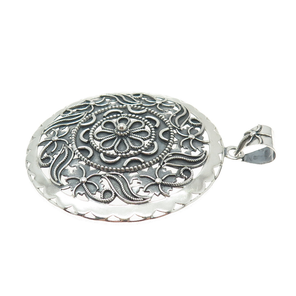 DOUG PAULUS 925 Sterling Silver Vintage Flower Oxidized Pendant