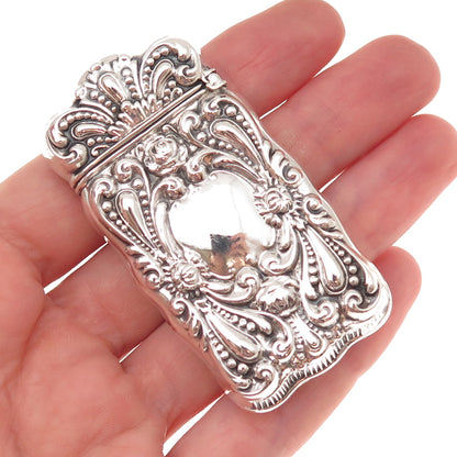925 Sterling Silver Antique Art Deco Engraved Mono Repousse Vesta Match Case