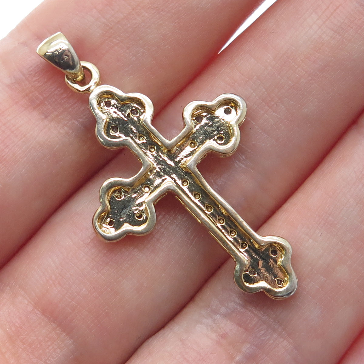 925 Sterling Silver 2-Tone Real Round-Cut Diamond Cross Charm Pendant