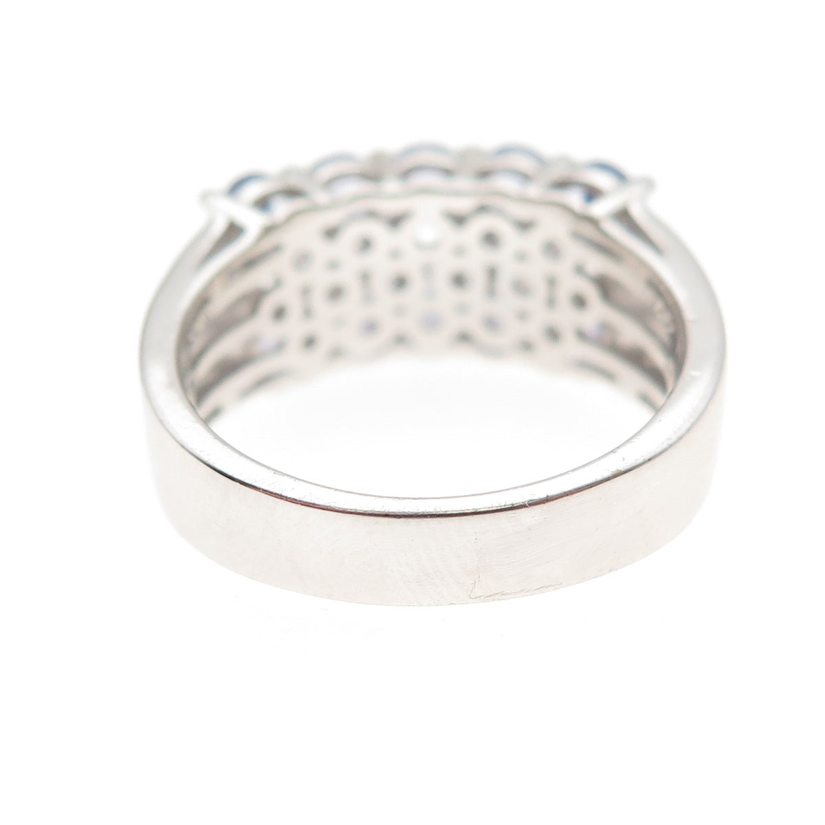 DSMK 925 Sterling Silver Real Round-Cut Tanzanite & White Topaz Ring Size 7.25