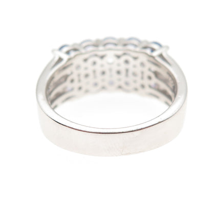 DSMK 925 Sterling Silver Real Round-Cut Tanzanite & White Topaz Ring Size 7.25